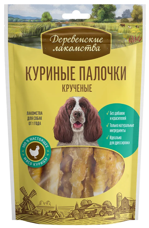 Лакомства для собак Деревенские лакомства Куриные палочки крученные (100% мясо) 90 г