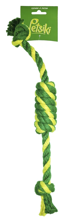Игрушка для животных Сарделька канатная 1шт Petsiki Петсики СРЕДНЯЯ (желтый-зеленый-зеленый), длина 42 см (канат для собак)
