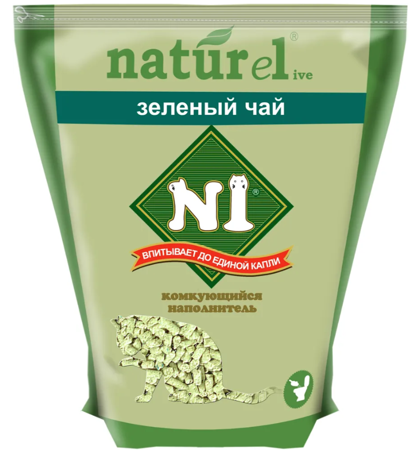 Наполнитель N1 NATUReL Зеленый чай для кошек, древесный, комкующийся, 17,5 л /  7,1 кг
