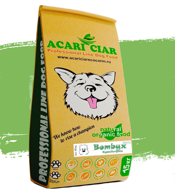 Acari ciar - корм для собак BOMBYX HYPOALLERGENIC средних и крупных пород с шелкопрядом и львинкой