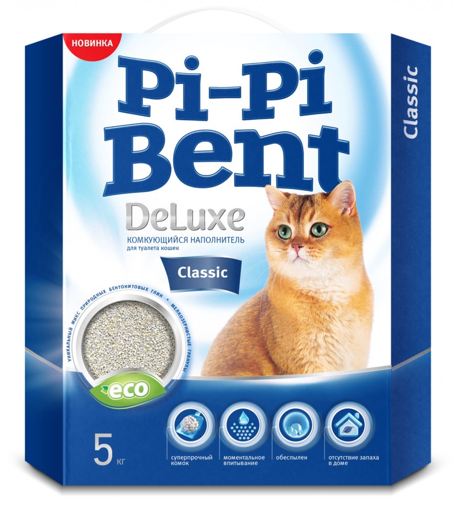 Наполнитель Pi-Pi-Bent Deluxe Classic для кошек, комкующийся, 5 кг