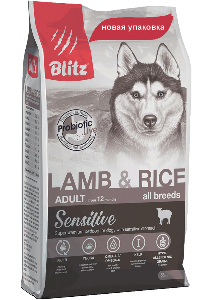 Корм Blitz Adult Lamb &amp; Rice для взрослых собак всех пород с ягнёнком и рисом