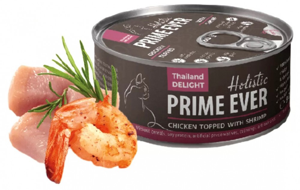 Корм Prime Ever Holistic Chicken Topped &amp; Shrimp (в желе) для кошек, с цыпленком и креветками, 80 г