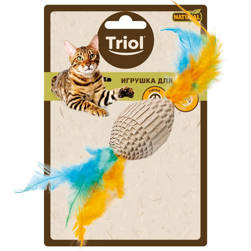 Triol NATURAL игрушка для кошек из гофрокартона &quot;Мяч для регби с перьями&quot;, 60/190 мм