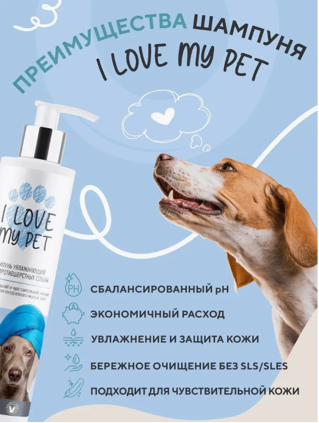 Шампунь I Love My Pet для собак и щенков короткошерстных 250 мл