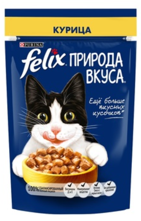 Влажный корм Felix природа вкуса, кусочки в соусе с курицей 85 г