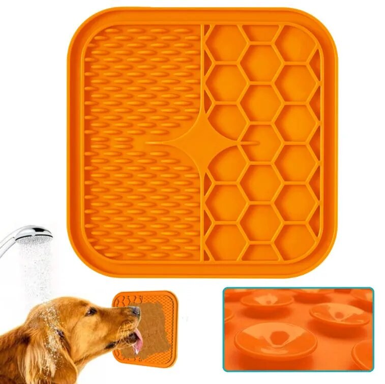M-PETS Лизательный коврик для домашних животных, размер М, 21x21x1 см, цвет оранжевый