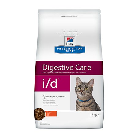 Корм сухой диетический Hill&#039;s Prescription Diet i/d Digestive Care для кошек при расстройствах пищеварения и ЖКТ, с курицей 1,5 кг
