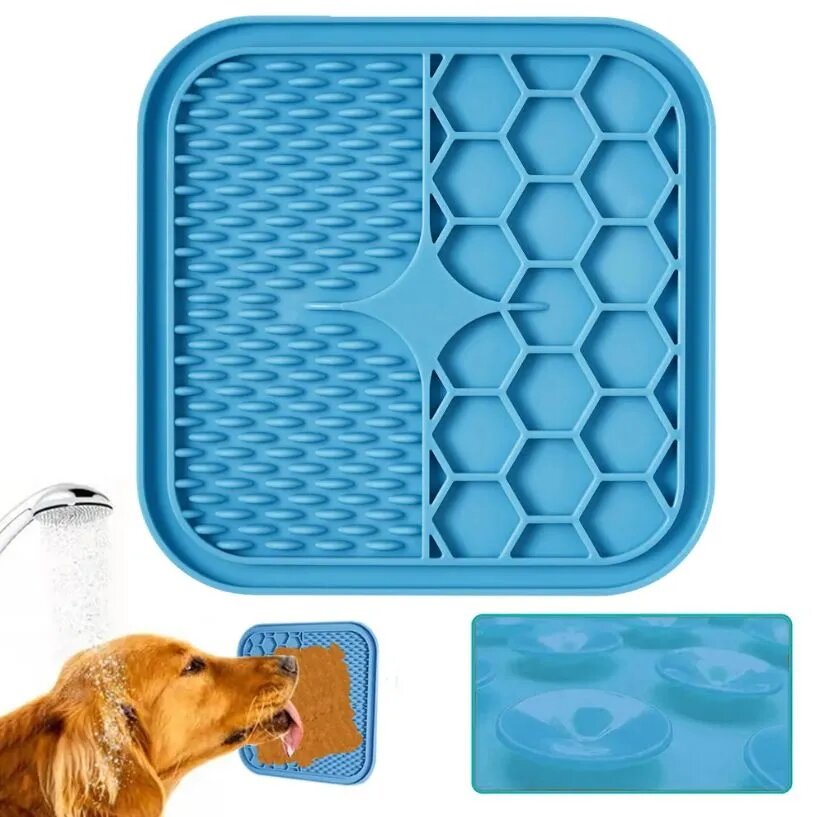 M-PETS Лизательный коврик для домашних животных, размер S, 15x15x1 см, цвет голубой