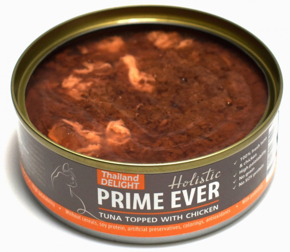 Корм Prime Ever Holistic Tuna Topped &amp; White Fish (в желе) для кошек, с цыпленком и тунцом, 80 г