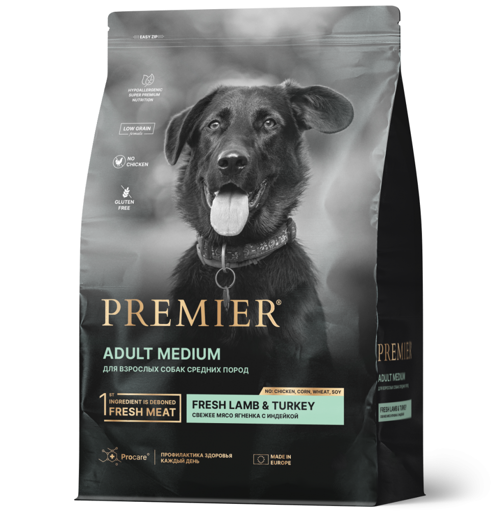 Корм Premier Dog Lamb&amp;Turkey ADULT Medium сухой корм с ягненком и индейкой для взрослых собак средних пород