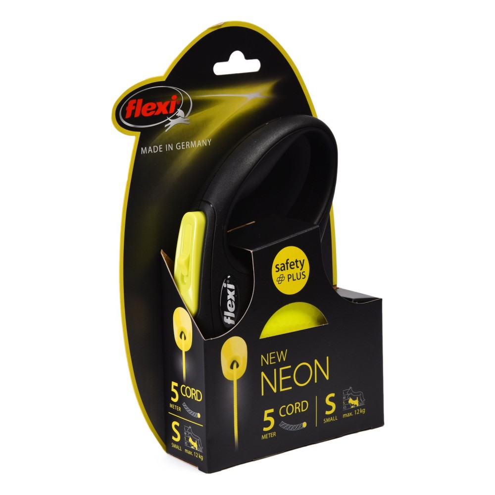 flexi рулетка Neon New S (до 12 кг) трос 5 м, светоотражающая, желтый неон