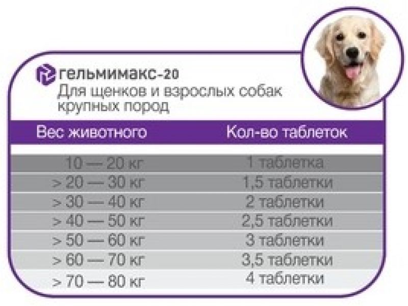 Гельмимакс-20 Apicenna (Апи-Сан) для щенков и собак крупных пород, от гельминтов, 2 таблетки по 200 мг