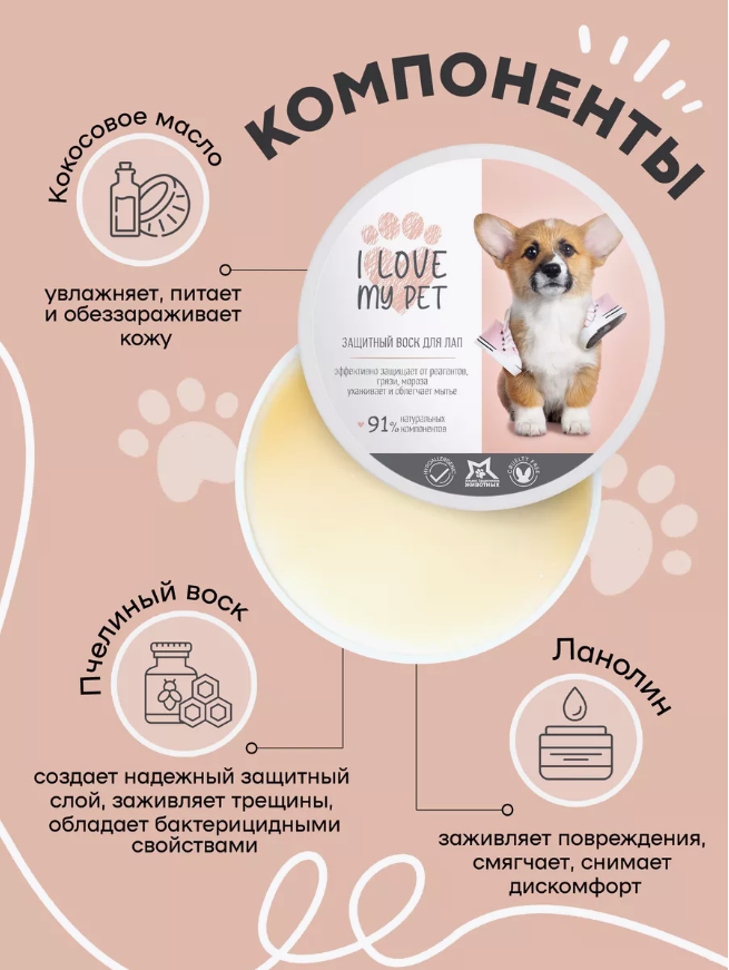 Воск I Love My Pet Защитный для лап, заживляющий 150 мл