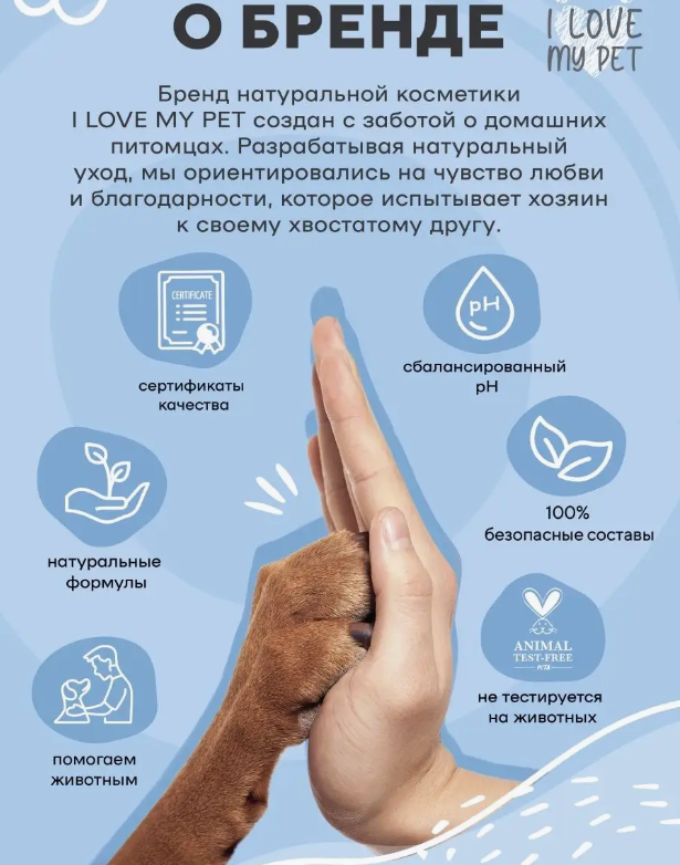 Шампунь I Love My Pet для собак длинношерстных и белых от колтунов 250 мл