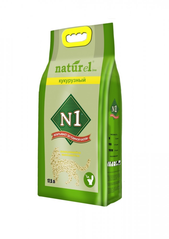 Наполнитель N1 NATUReL Кукурузный для кошек, комкующийся, 4.5 л, 1.81 кг